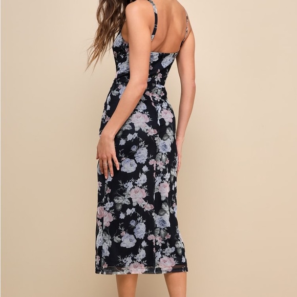 NWT Gorgeous Spirit Navy Blue Floral Mesh Sleeveless Midi Dress - Picture 4 of 5